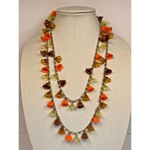 VTG BELLS Plastic Beaded Necklace Infinity Chain 60s 70s Orange Green Yellow MCM